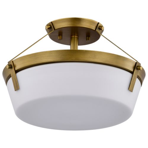 Main product image of Rowen 3 Light Semi Flush Natural Brass Finish Etched White Glass