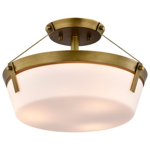 Main product image of Rowen 3 Light Semi Flush Natural Brass Finish Etched White Glass