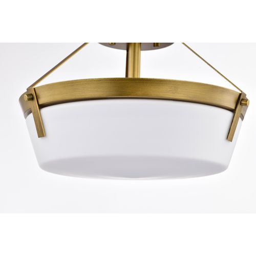Main product image of Rowen 3 Light Semi Flush Natural Brass Finish Etched White Glass