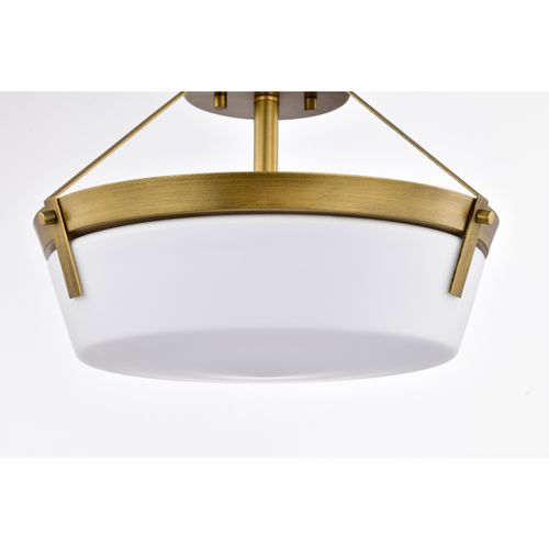 Main product image of Rowen 3 Light Semi Flush Natural Brass Finish Etched White Glass