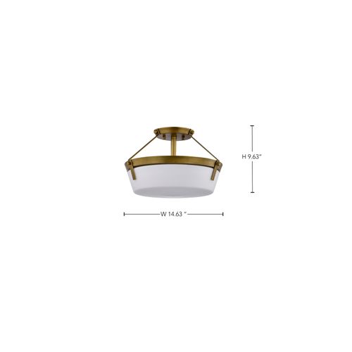 Main product image of Rowen 3 Light Semi Flush Natural Brass Finish Etched White Glass