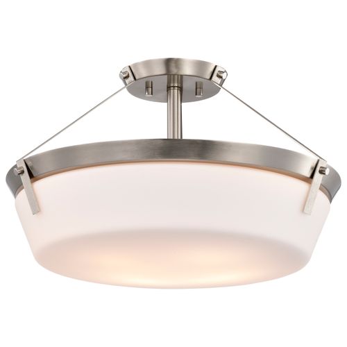 Main product image of Rowen 4 Light Semi Flush Brushed Nickel Finish Etched White Glass