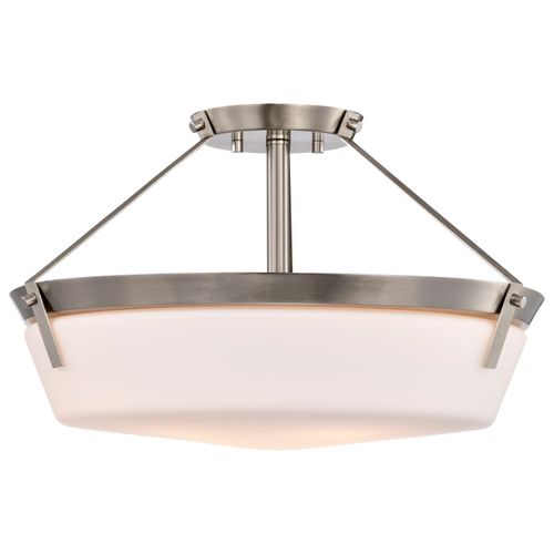 Main product image of Rowen 4 Light Semi Flush Brushed Nickel Finish Etched White Glass