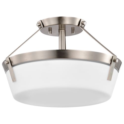 Main product image of Rowen 3 Light Semi Flush Brushed Nickel Finish Etched White Glass