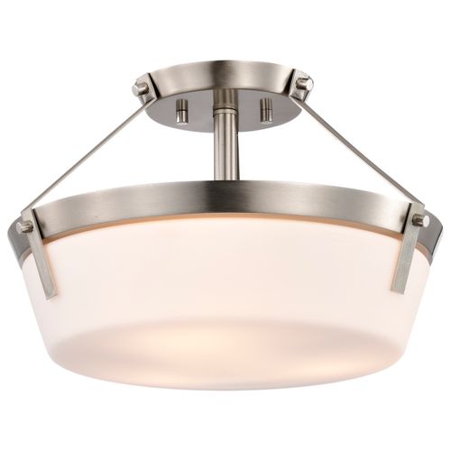 Main product image of Rowen 3 Light Semi Flush Brushed Nickel Finish Etched White Glass