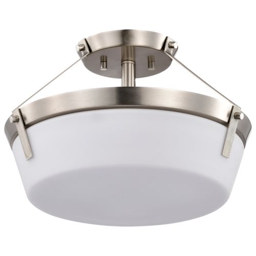 Main product image of Rowen 3 Light Semi Flush Brushed Nickel Finish Etched White Glass