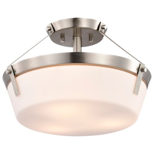 Main product image of Rowen 3 Light Semi Flush Brushed Nickel Finish Etched White Glass