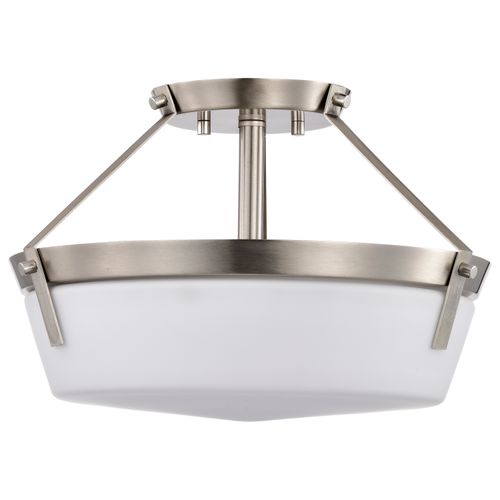 Main product image of Rowen 3 Light Semi Flush Brushed Nickel Finish Etched White Glass