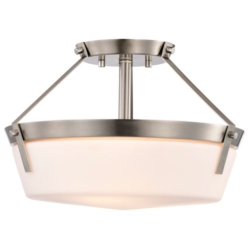 Main product image of Rowen 3 Light Semi Flush Brushed Nickel Finish Etched White Glass