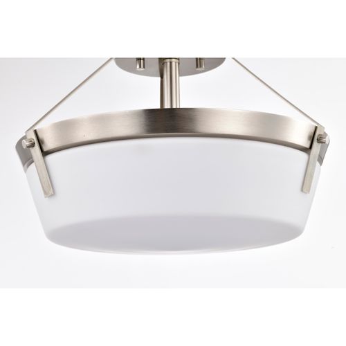 Main product image of Rowen 3 Light Semi Flush Brushed Nickel Finish Etched White Glass