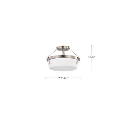 Main product image of Rowen 3 Light Semi Flush Brushed Nickel Finish Etched White Glass