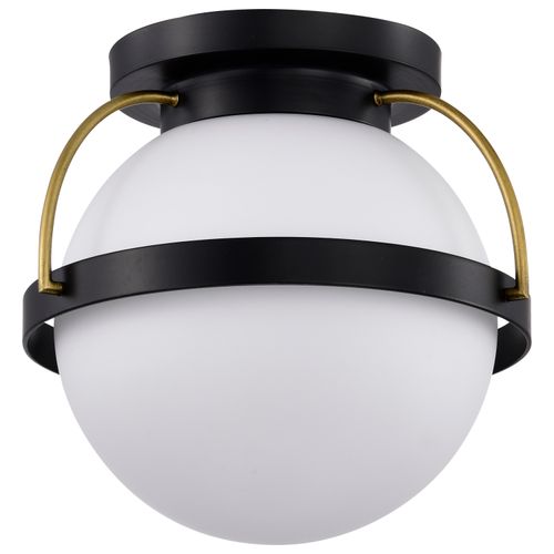 Main product image of Lakeshore 1 Light Small Flush Matte Black & Natural Brass Finish White Opal Glass