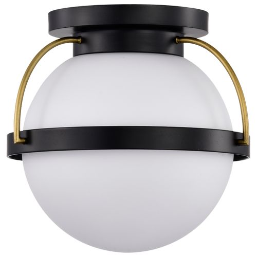 Main product image of Lakeshore 1 Light Small Flush Matte Black & Natural Brass Finish White Opal Glass