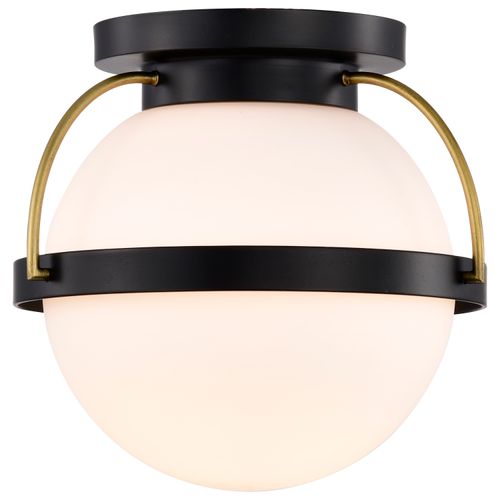 Main product image of Lakeshore 1 Light Small Flush Matte Black & Natural Brass Finish White Opal Glass