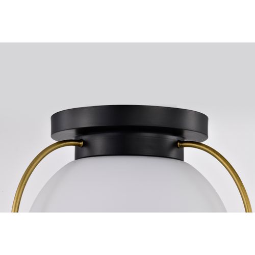 Main product image of Lakeshore 1 Light Small Flush Matte Black & Natural Brass Finish White Opal Glass