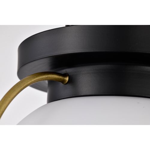 Main product image of Lakeshore 1 Light Small Flush Matte Black & Natural Brass Finish White Opal Glass