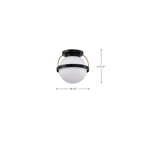 Main product image of Lakeshore 1 Light Small Flush Matte Black & Natural Brass Finish White Opal Glass