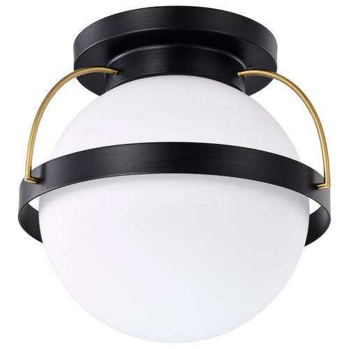 Main product image of Lakeshore 1 Light Medium Flush Matte Black & Natural Brass Finish White Opal Glass