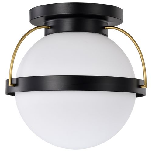 Main product image of Lakeshore 1 Light Medium Flush Matte Black & Natural Brass Finish White Opal Glass