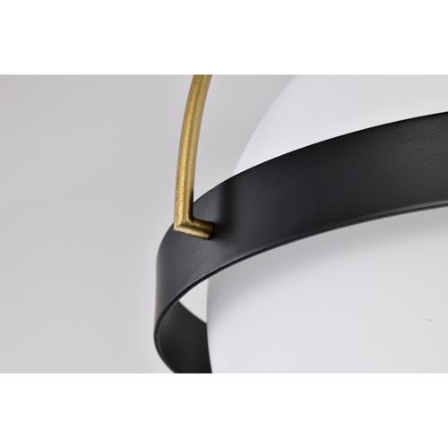 Main product image of Lakeshore 1 Light Medium Flush Matte Black & Natural Brass Finish White Opal Glass