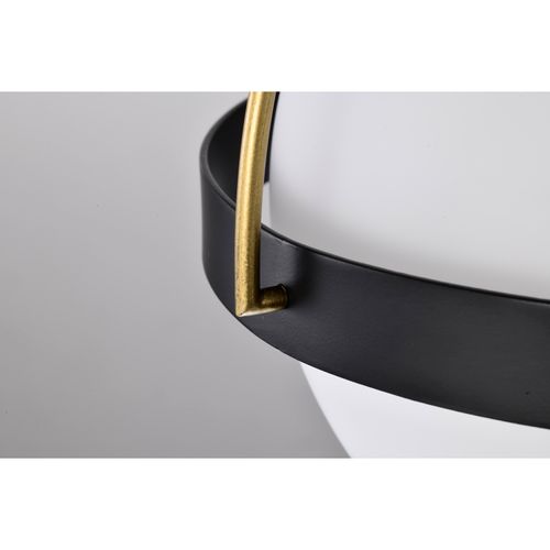 Main product image of Lakeshore 1 Light Medium Flush Matte Black & Natural Brass Finish White Opal Glass