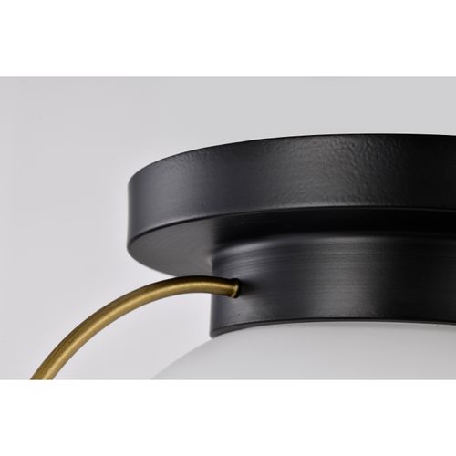 Main product image of Lakeshore 1 Light Medium Flush Matte Black & Natural Brass Finish White Opal Glass