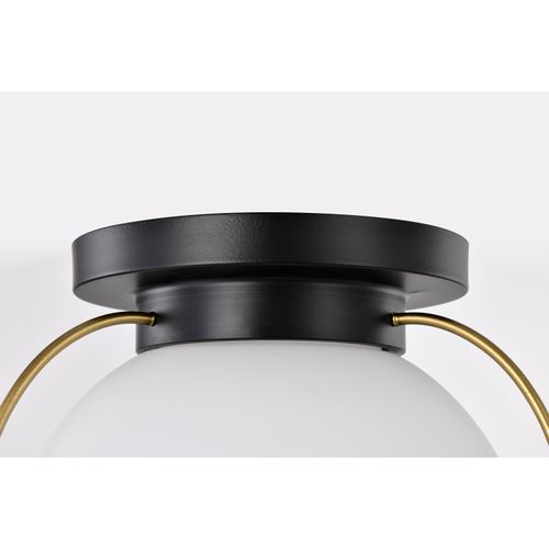 Main product image of Lakeshore 1 Light Medium Flush Matte Black & Natural Brass Finish White Opal Glass