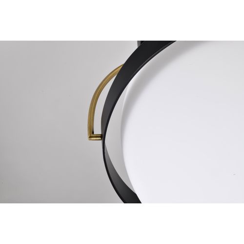 Main product image of Lakeshore 1 Light Medium Flush Matte Black & Natural Brass Finish White Opal Glass