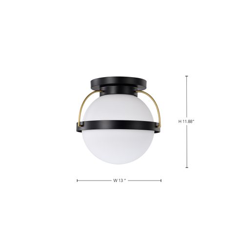 Main product image of Lakeshore 1 Light Medium Flush Matte Black & Natural Brass Finish White Opal Glass