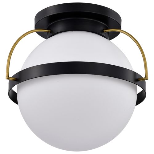 Main product image of Lakeshore 1 Light Large Flush Matte Black & Natural Brass Finish White Opal Glass