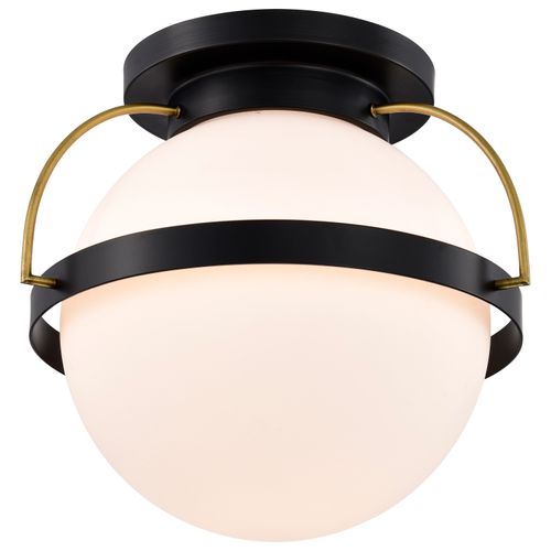 Main product image of Lakeshore 1 Light Large Flush Matte Black & Natural Brass Finish White Opal Glass
