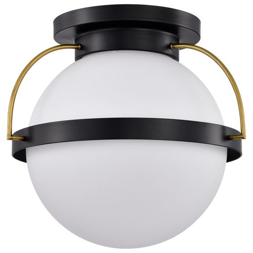 Main product image of Lakeshore 1 Light Large Flush Matte Black & Natural Brass Finish White Opal Glass