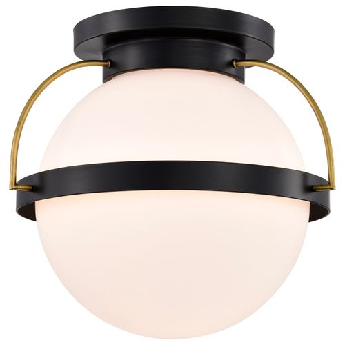 Main product image of Lakeshore 1 Light Large Flush Matte Black & Natural Brass Finish White Opal Glass