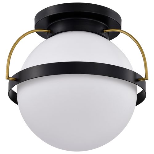 Main product image of Lakeshore 1 Light Large Flush Matte Black & Natural Brass Finish White Opal Glass