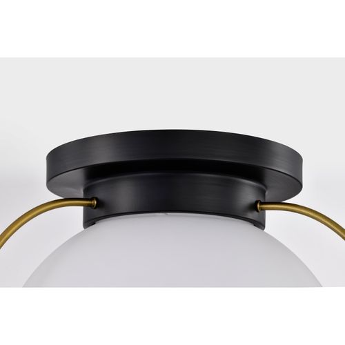 Main product image of Lakeshore 1 Light Large Flush Matte Black & Natural Brass Finish White Opal Glass