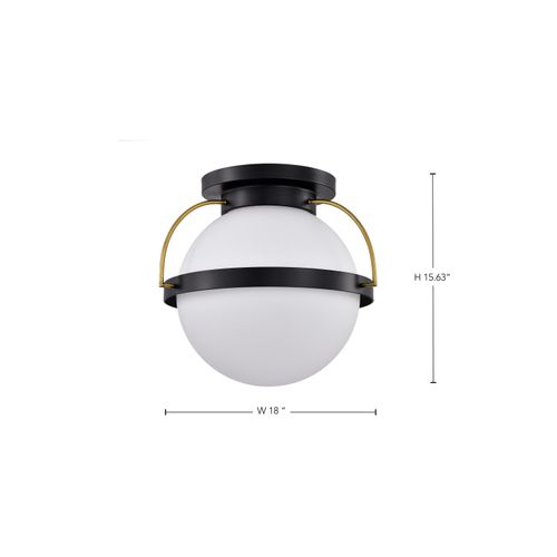 Main product image of Lakeshore 1 Light Large Flush Matte Black & Natural Brass Finish White Opal Glass