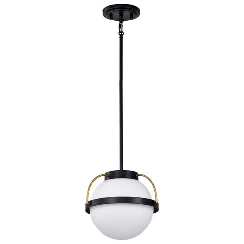 Main product image of Lakeshore 1 Light Small Pendant Matte Black & Natural Brass Finish White Opal Glass
