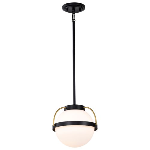 Main product image of Lakeshore 1 Light Small Pendant Matte Black & Natural Brass Finish White Opal Glass