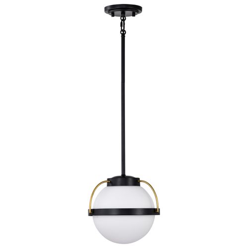 Main product image of Lakeshore 1 Light Small Pendant Matte Black & Natural Brass Finish White Opal Glass