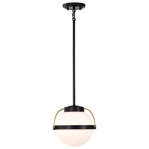 Main product image of Lakeshore 1 Light Small Pendant Matte Black & Natural Brass Finish White Opal Glass