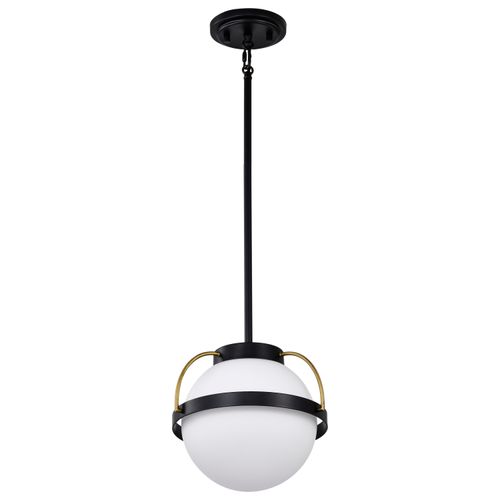 Main product image of Lakeshore 1 Light Small Pendant Matte Black & Natural Brass Finish White Opal Glass