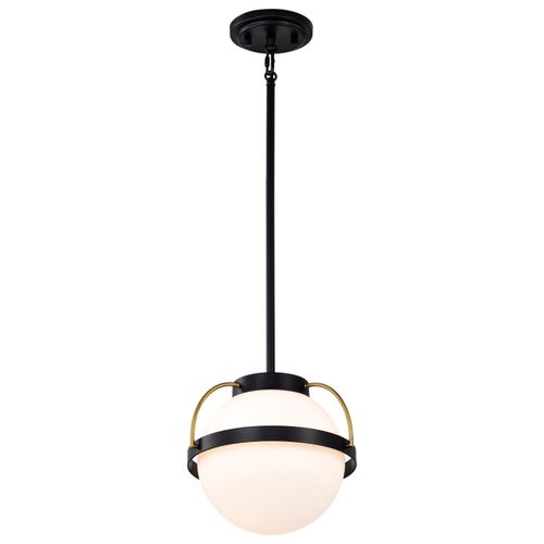 Main product image of Lakeshore 1 Light Small Pendant Matte Black & Natural Brass Finish White Opal Glass