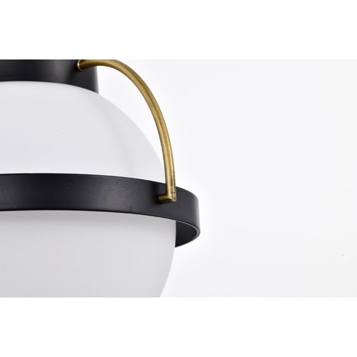 Main product image of Lakeshore 1 Light Small Pendant Matte Black & Natural Brass Finish White Opal Glass