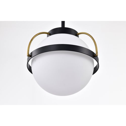 Main product image of Lakeshore 1 Light Small Pendant Matte Black & Natural Brass Finish White Opal Glass