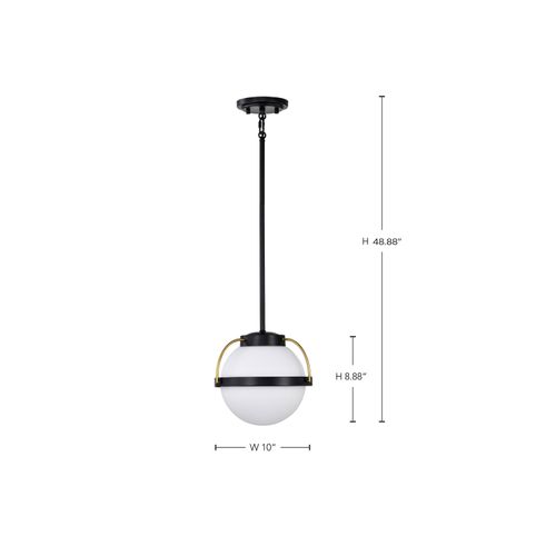 Main product image of Lakeshore 1 Light Small Pendant Matte Black & Natural Brass Finish White Opal Glass