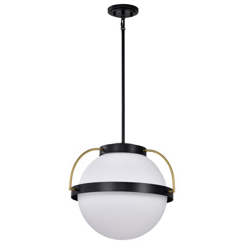 Main product image of Lakeshore 1 Light Medium Pendant Matte Black & Natural Brass Finish White Opal Glass