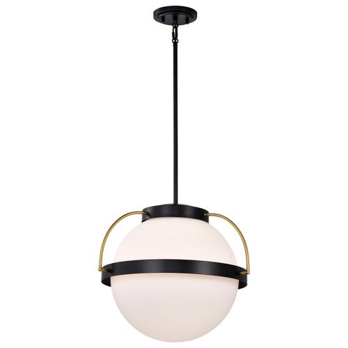 Main product image of Lakeshore 1 Light Medium Pendant Matte Black & Natural Brass Finish White Opal Glass