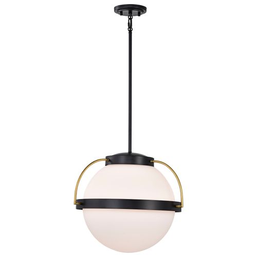 Main product image of Lakeshore 1 Light Medium Pendant Matte Black & Natural Brass Finish White Opal Glass