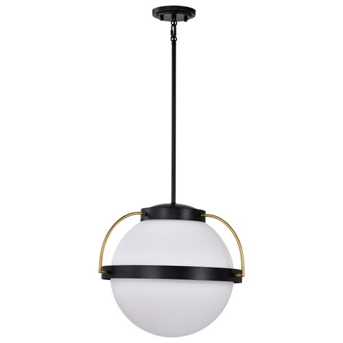 Main product image of Lakeshore 1 Light Medium Pendant Matte Black & Natural Brass Finish White Opal Glass