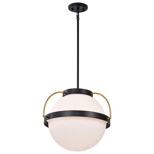 Main product image of Lakeshore 1 Light Medium Pendant Matte Black & Natural Brass Finish White Opal Glass